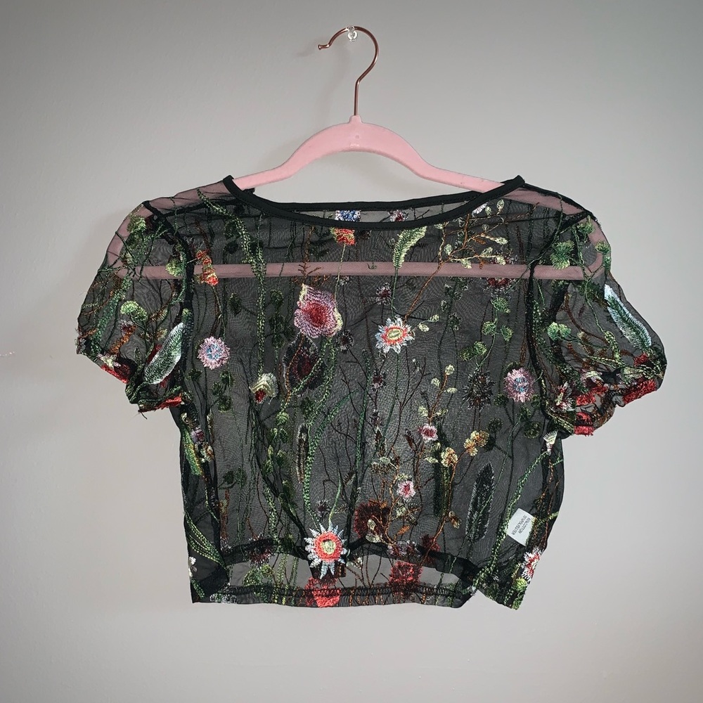 Embroidered/mesh crop top